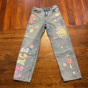 Wild Fable Artistic Blue and Pink Straight Leg Jeans